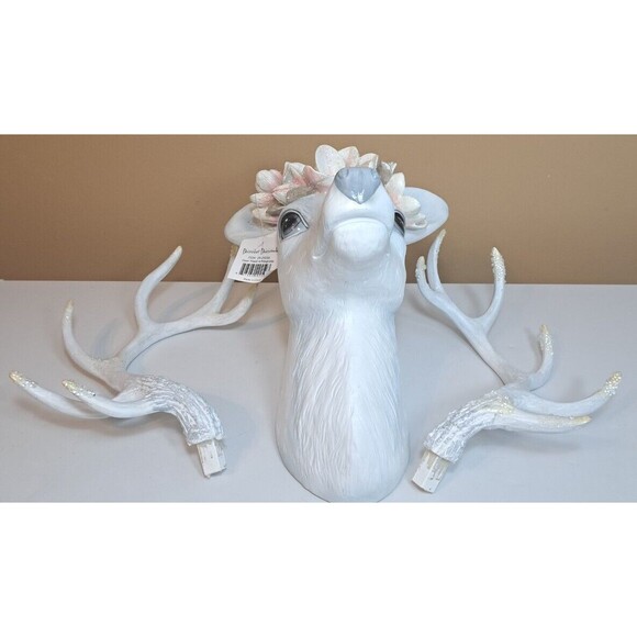 December Diamonds White Deer Head Mount w/ Magnolia Decor Christmas Holiday - Picture 7 of 10